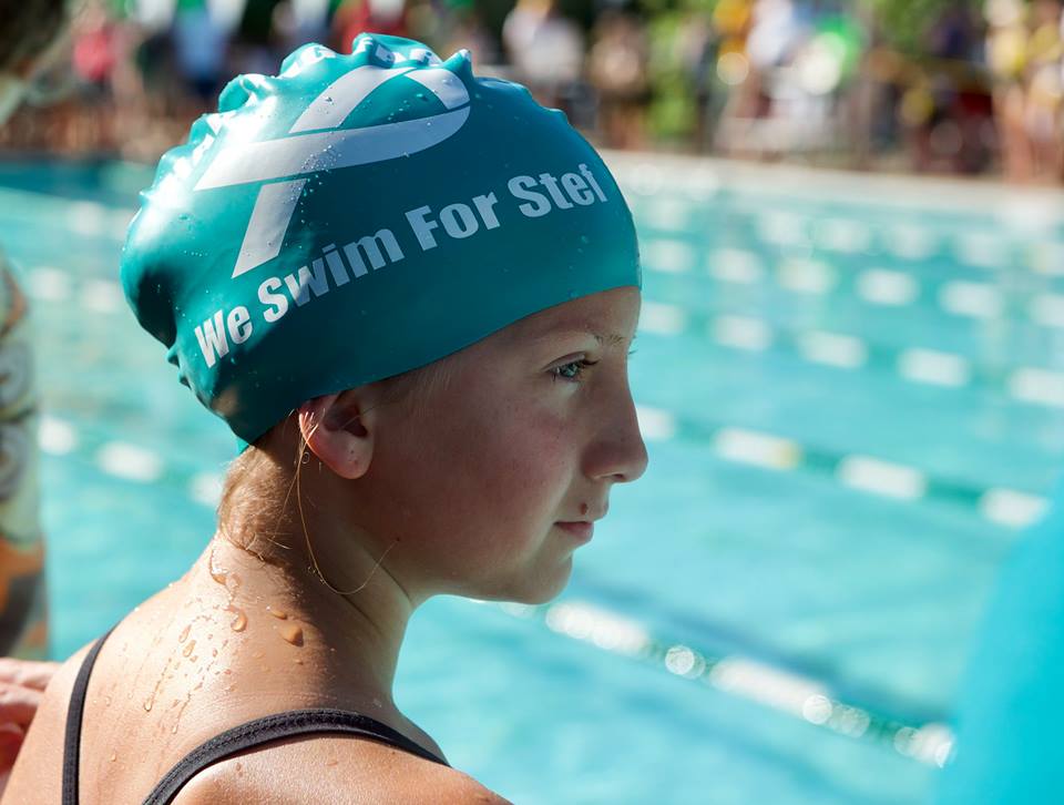 Child with Ovarian Cancer Awareness Swim Cap