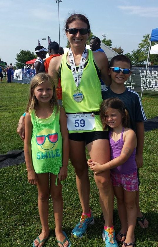 Stef and her kids after race